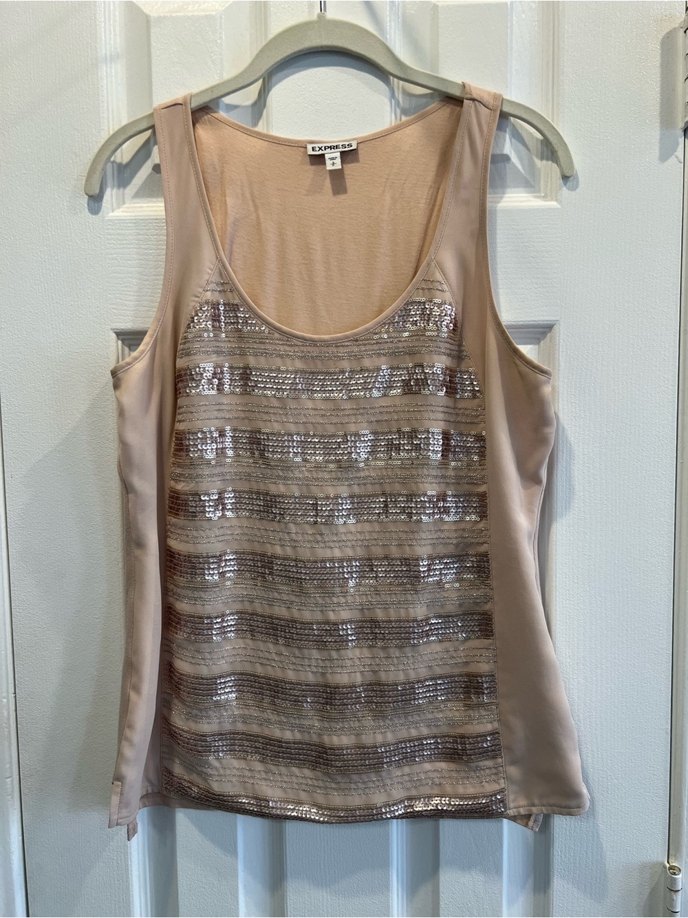 Express Women's Size Small Sequin Stripe Tank Top Blush Beige Metallic Camisole